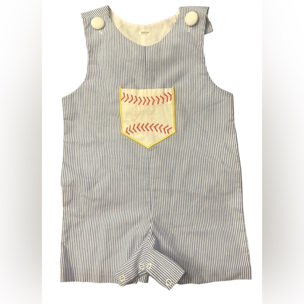 Closet nine baby boys blue and white stripe baseball romper with pocket, 12 M